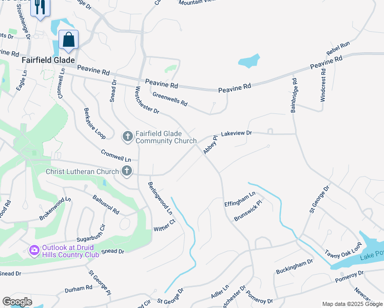 map of restaurants, bars, coffee shops, grocery stores, and more near 538 Lakeview Dr in Crossville