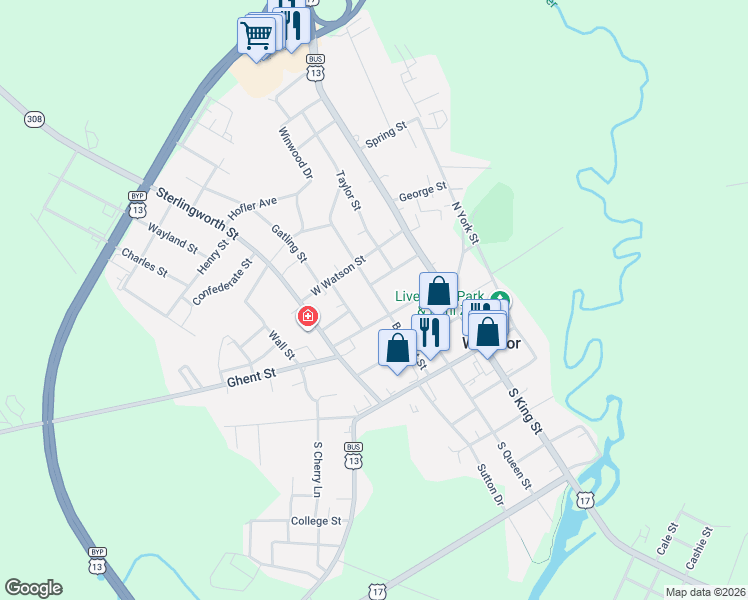 map of restaurants, bars, coffee shops, grocery stores, and more near 401 Winston Lane in Windsor