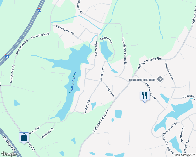 map of restaurants, bars, coffee shops, grocery stores, and more near 5211 Ventura Drive in Greensboro