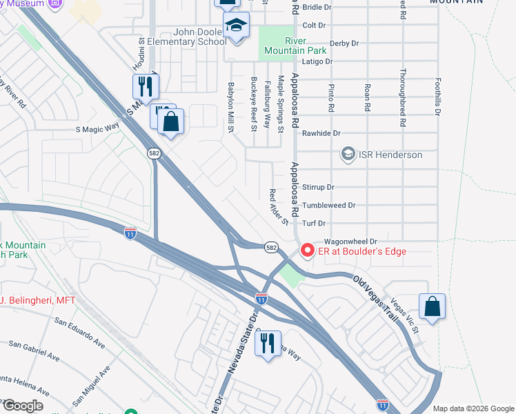 map of restaurants, bars, coffee shops, grocery stores, and more near 2268 Mundare Drive in Henderson