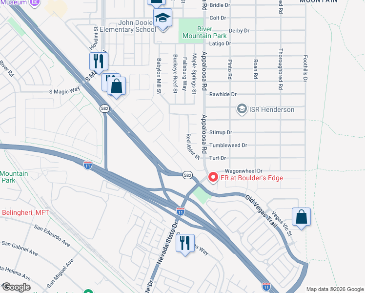 map of restaurants, bars, coffee shops, grocery stores, and more near 2252 Maple Shade Street in Henderson