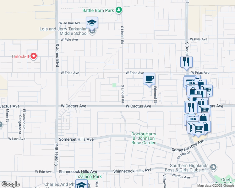 map of restaurants, bars, coffee shops, grocery stores, and more near 5586 Danforth Avenue in Las Vegas