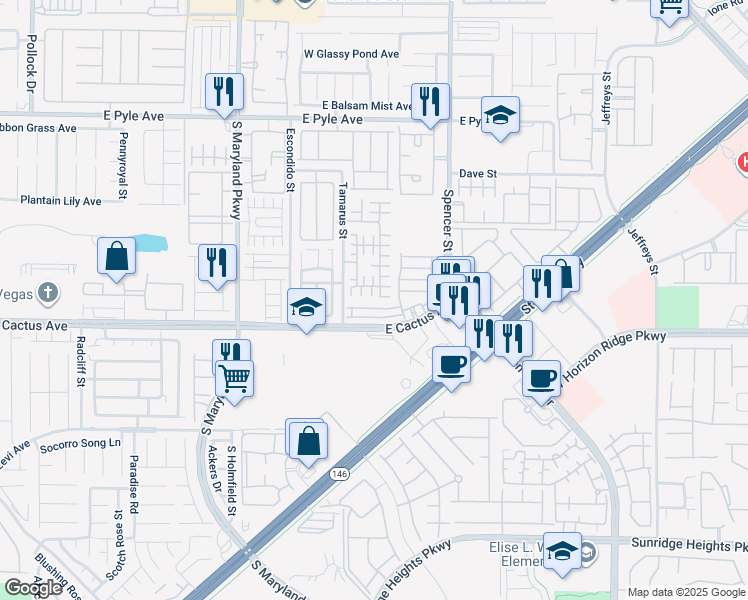 map of restaurants, bars, coffee shops, grocery stores, and more near 1565 Tillman Falls Avenue in Las Vegas