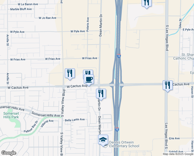 map of restaurants, bars, coffee shops, grocery stores, and more near 3217 Tarantella Avenue in Enterprise