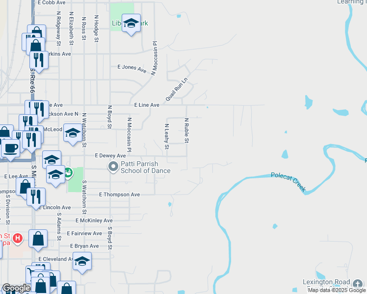 map of restaurants, bars, coffee shops, grocery stores, and more near 1718 East Hobson Avenue in Sapulpa