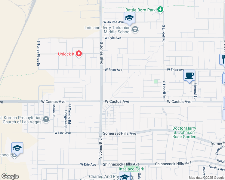 map of restaurants, bars, coffee shops, grocery stores, and more near 6015 West Rush Avenue in Las Vegas