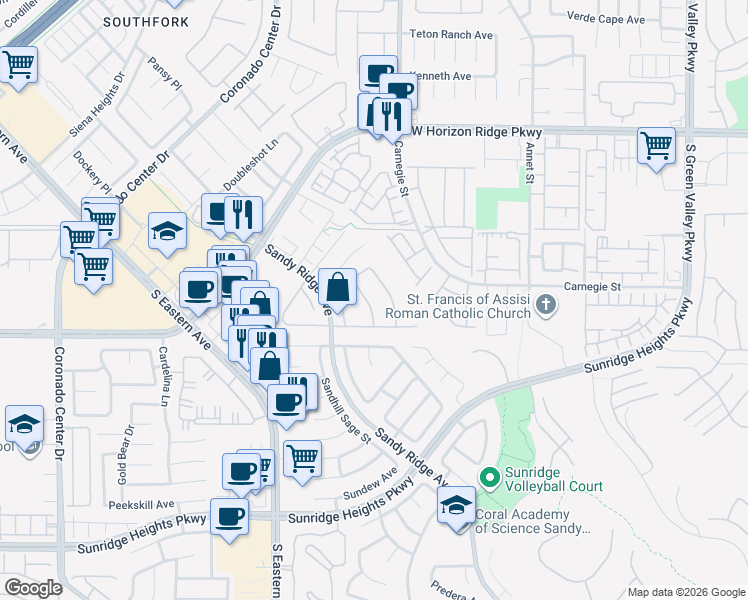 map of restaurants, bars, coffee shops, grocery stores, and more near 740 Barnegat Bay Street in Henderson