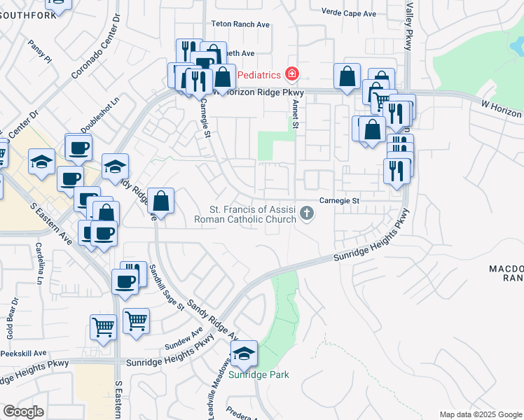 map of restaurants, bars, coffee shops, grocery stores, and more near 759 Rise Canyon Drive in Henderson