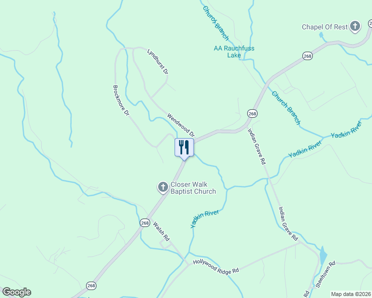 map of restaurants, bars, coffee shops, grocery stores, and more near 1697 North Carolina 268 in Lenoir