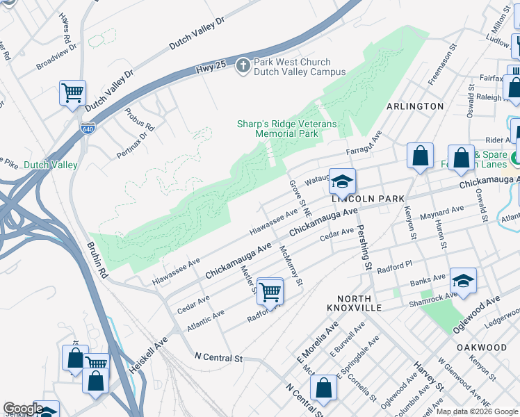 map of restaurants, bars, coffee shops, grocery stores, and more near 350 McMurray Street in Knoxville