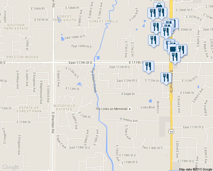 map of restaurants, bars, coffee shops, grocery stores, and more near 11260 South 72nd East Place in Bixby