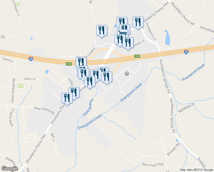 map of restaurants, bars, coffee shops, grocery stores, and more near 1030 Shumard Avenue in Knoxville