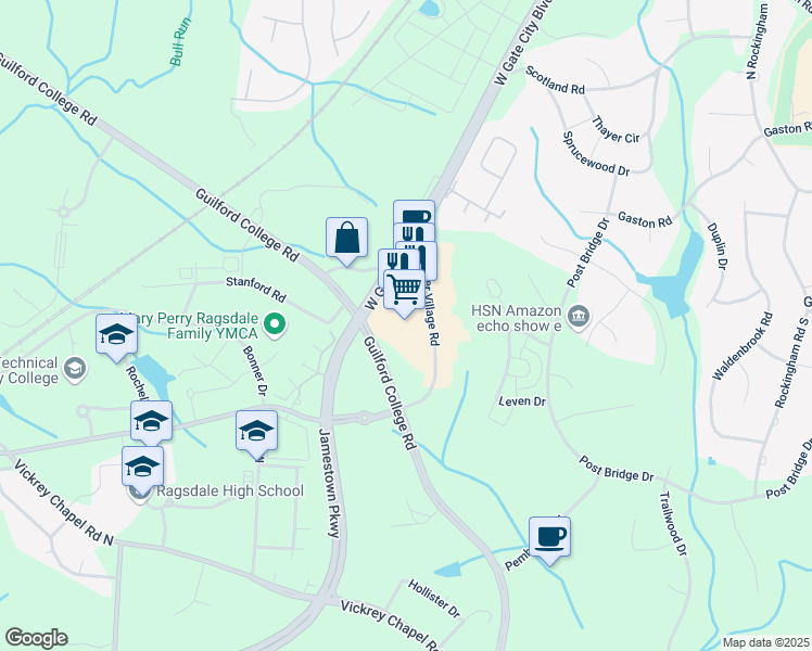 map of restaurants, bars, coffee shops, grocery stores, and more near 4039 Guilford College Road in Greensboro