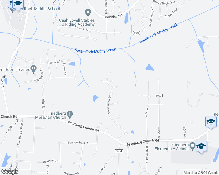 map of restaurants, bars, coffee shops, grocery stores, and more near 405 Quick Silver Drive in Winston-Salem