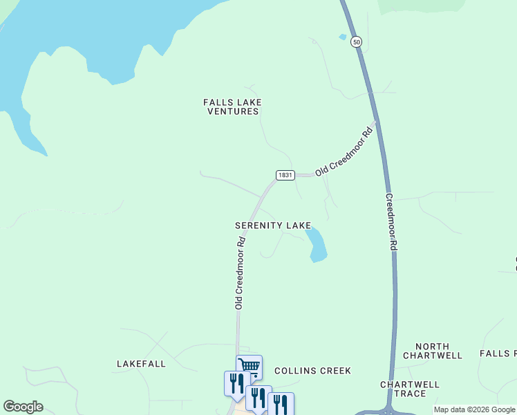 map of restaurants, bars, coffee shops, grocery stores, and more near 7724 Serenity Lake Drive in Wake Forest