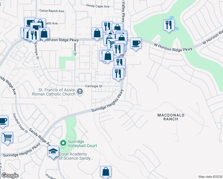 map of restaurants, bars, coffee shops, grocery stores, and more near 763 Alston Court in Henderson