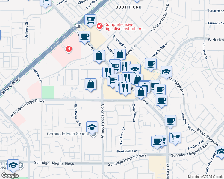 map of restaurants, bars, coffee shops, grocery stores, and more near 2764 W Horizon Ridge Pkwy in Henderson