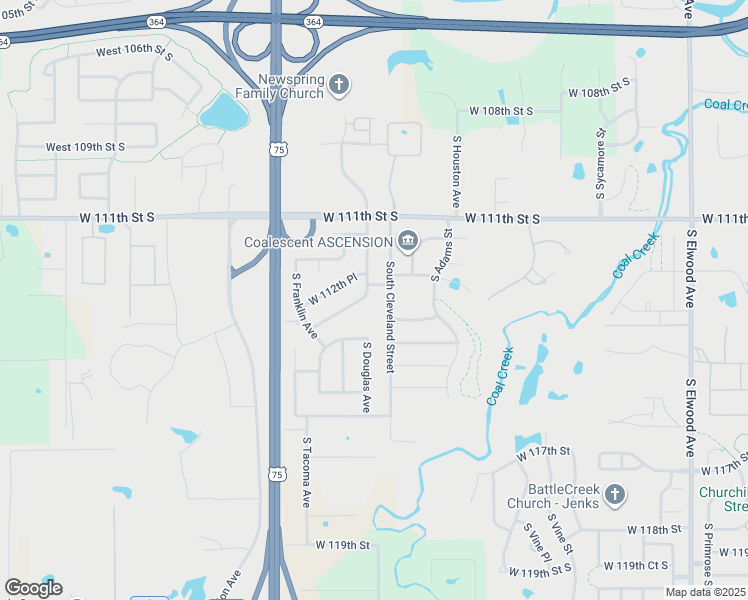 map of restaurants, bars, coffee shops, grocery stores, and more near 11329 South Douglas Avenue in Jenks