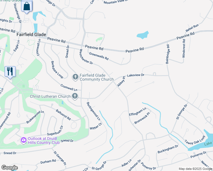 map of restaurants, bars, coffee shops, grocery stores, and more near 538 Lakeview Drive in Crossville