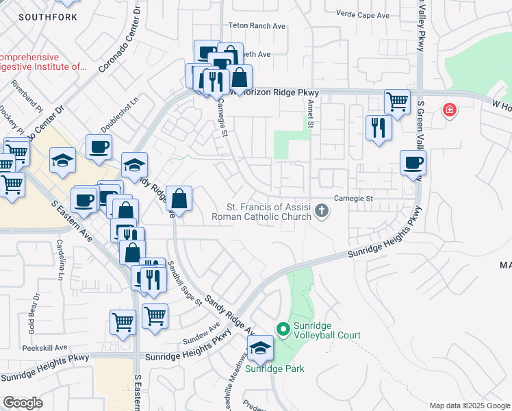 map of restaurants, bars, coffee shops, grocery stores, and more near 2429 Amoretti Street in Henderson