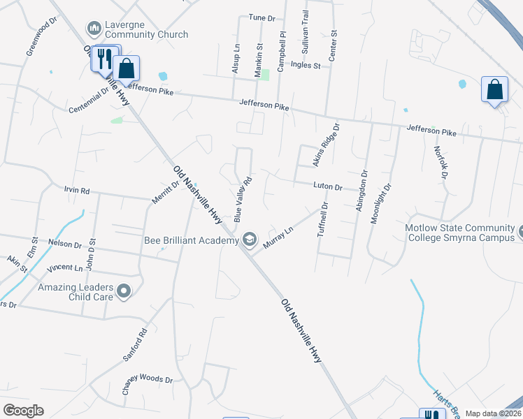 map of restaurants, bars, coffee shops, grocery stores, and more near 2016 Penmar Drive in La Vergne