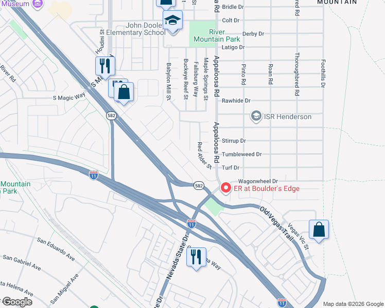 map of restaurants, bars, coffee shops, grocery stores, and more near 2252 Maple Shade Street in Henderson
