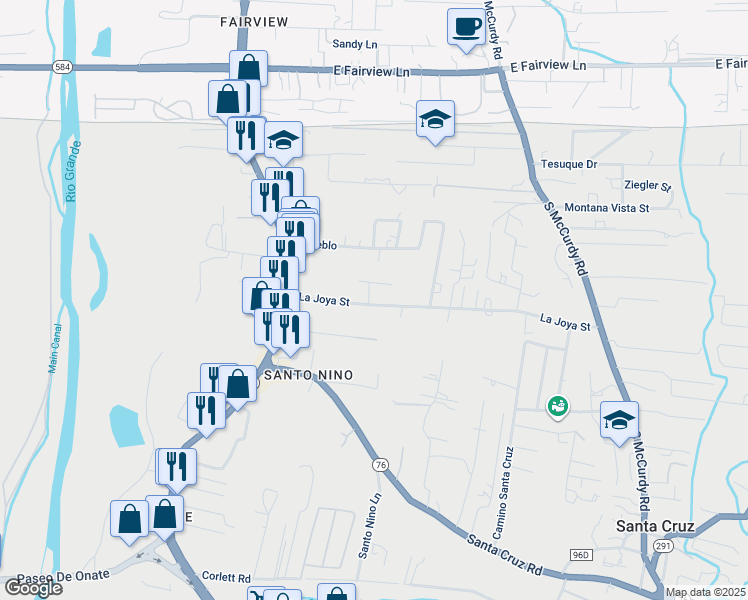 map of restaurants, bars, coffee shops, grocery stores, and more near 813 La Joya Street in Española