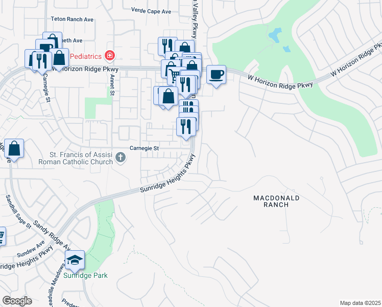 map of restaurants, bars, coffee shops, grocery stores, and more near 771 Glowing Horizon Street in Henderson