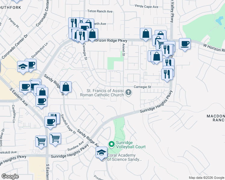 map of restaurants, bars, coffee shops, grocery stores, and more near 759 Rise Canyon Drive in Henderson