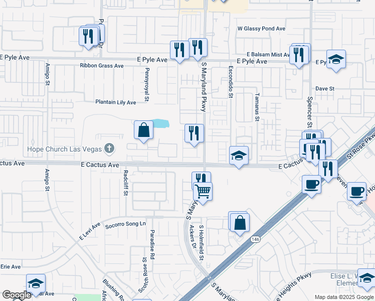 map of restaurants, bars, coffee shops, grocery stores, and more near 1151 Lilac Charm Avenue in Las Vegas