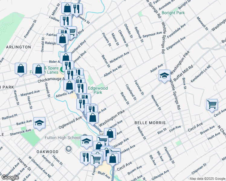 map of restaurants, bars, coffee shops, grocery stores, and more near in Knoxville