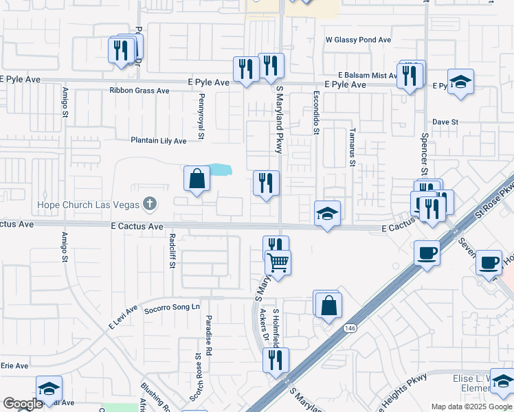 map of restaurants, bars, coffee shops, grocery stores, and more near 1151 Lilac Charm Avenue in Las Vegas