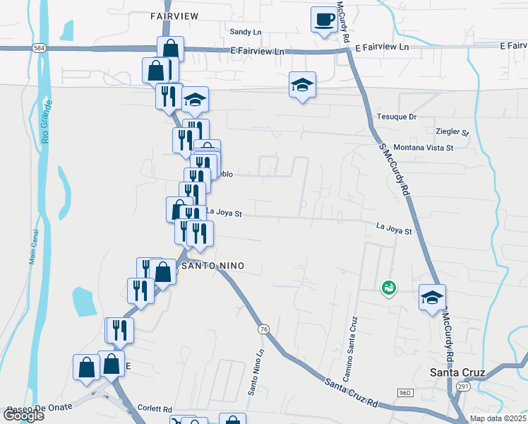 map of restaurants, bars, coffee shops, grocery stores, and more near 813 La Joya Street in Española
