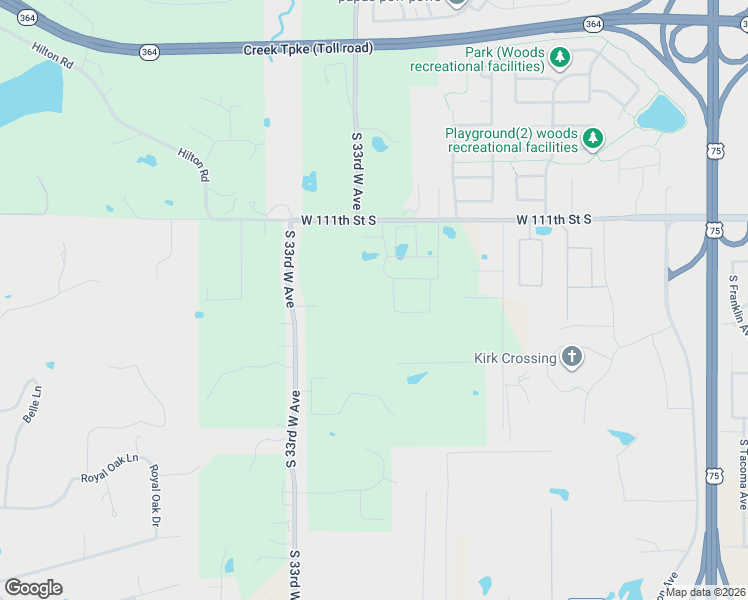 map of restaurants, bars, coffee shops, grocery stores, and more near 2912 West 111th Street South in Jenks