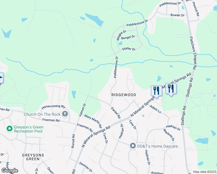 map of restaurants, bars, coffee shops, grocery stores, and more near 5 Esterbrook Court in Durham