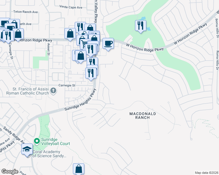 map of restaurants, bars, coffee shops, grocery stores, and more near 778 Horizon Canyon Drive in Henderson