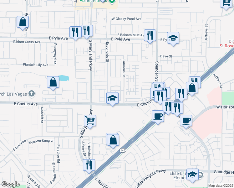 map of restaurants, bars, coffee shops, grocery stores, and more near 10448 Gwynns Falls Street in Las Vegas