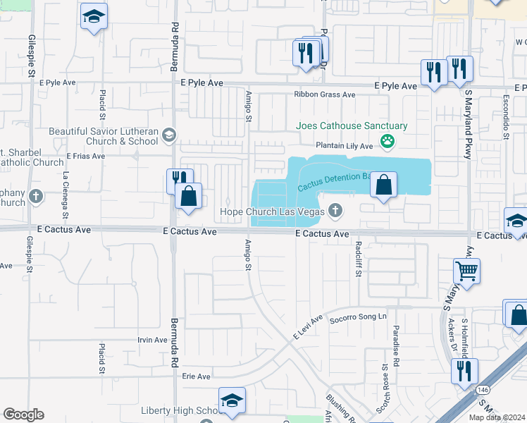 map of restaurants, bars, coffee shops, grocery stores, and more near 671 Great River Avenue in Las Vegas