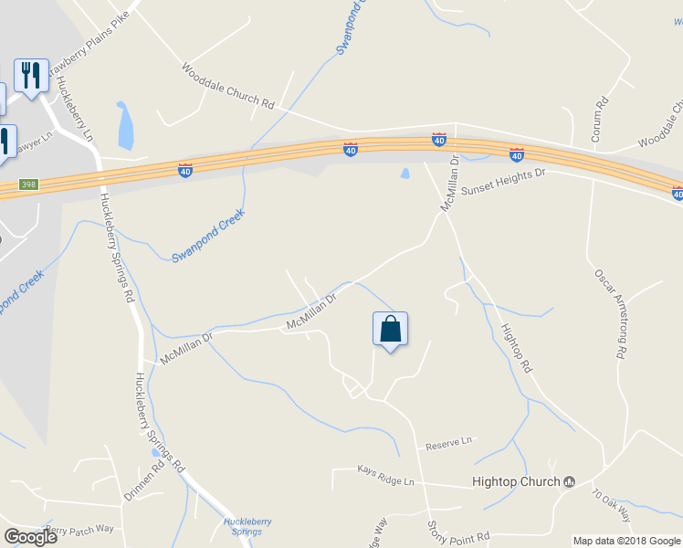 map of restaurants, bars, coffee shops, grocery stores, and more near 7745 McMillan Drive in Knoxville