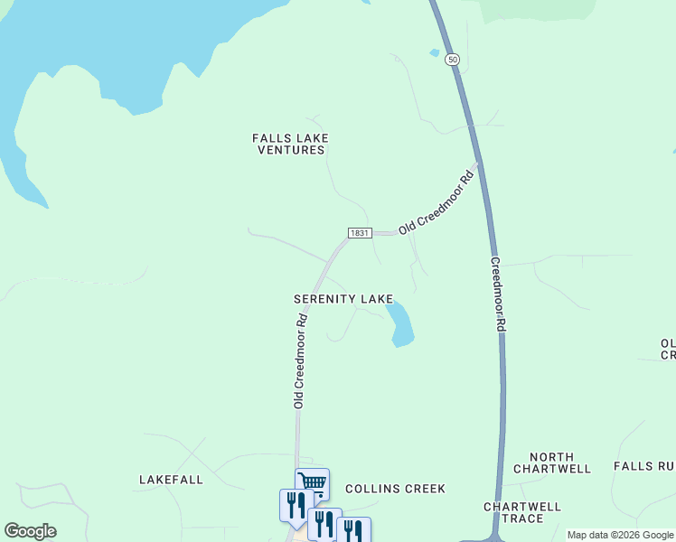 map of restaurants, bars, coffee shops, grocery stores, and more near 7724 Serenity Lake Drive in Wake Forest