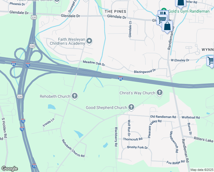 map of restaurants, bars, coffee shops, grocery stores, and more near 5200 Carol Avenue in Greensboro