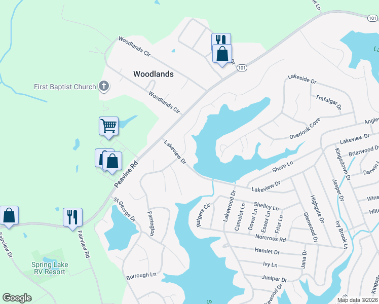 map of restaurants, bars, coffee shops, grocery stores, and more near 104 Canterbury Drive in Crossville