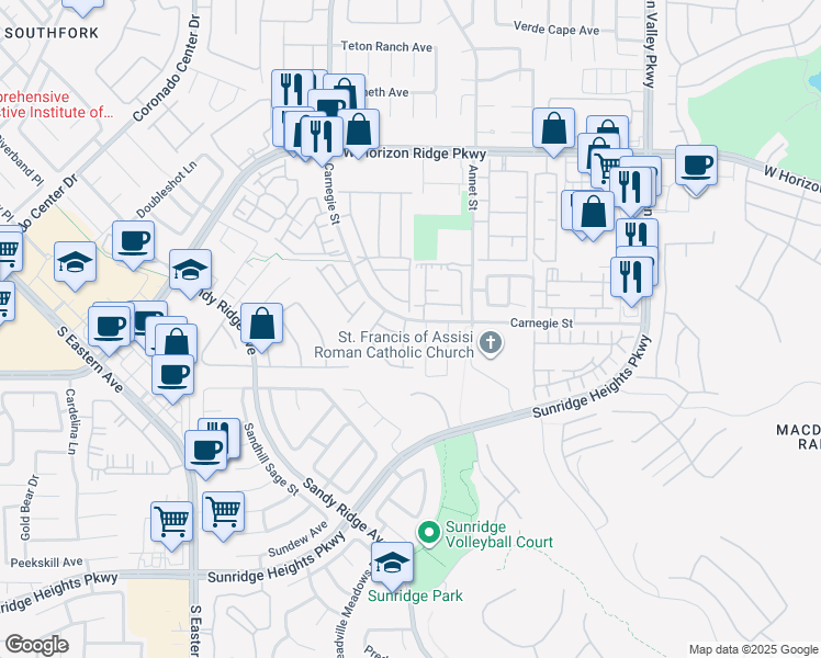 map of restaurants, bars, coffee shops, grocery stores, and more near 759 Rise Canyon Drive in Henderson
