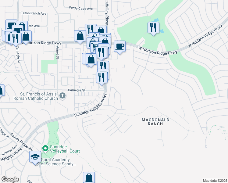 map of restaurants, bars, coffee shops, grocery stores, and more near 758 Glistening Light Ct. in Henderson