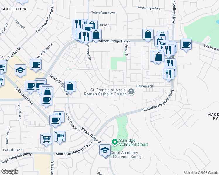 map of restaurants, bars, coffee shops, grocery stores, and more near 759 Rise Canyon Drive in Henderson