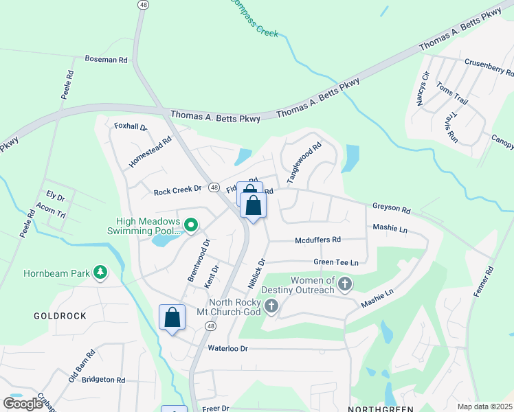 map of restaurants, bars, coffee shops, grocery stores, and more near 1281 Gold Rock Road in Rocky Mount