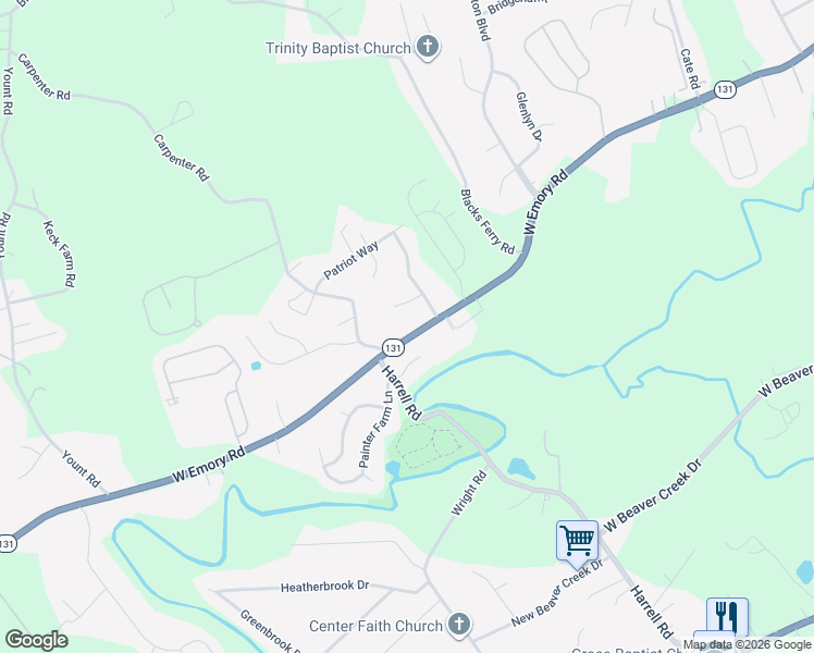 map of restaurants, bars, coffee shops, grocery stores, and more near 6125 West Emory Road in Knoxville