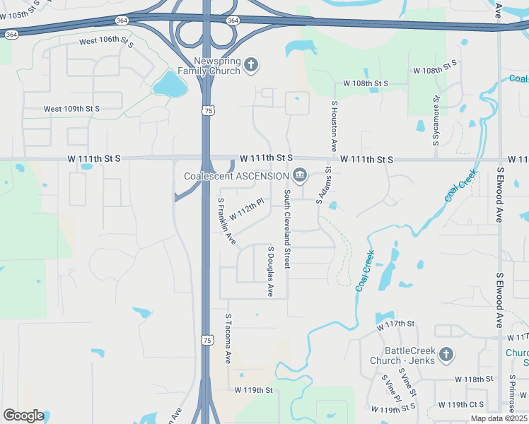 map of restaurants, bars, coffee shops, grocery stores, and more near 11329 South Douglas Avenue in Jenks
