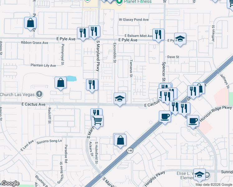 map of restaurants, bars, coffee shops, grocery stores, and more near 10439 Gwynns Falls Street in Las Vegas