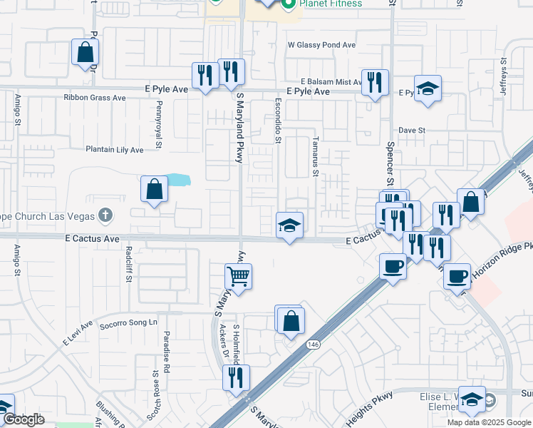 map of restaurants, bars, coffee shops, grocery stores, and more near 1302 Horizon Village Avenue in Las Vegas